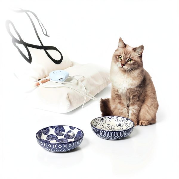 Ceramic Cat Food Bowl Set of 4 Selamica Blue 5.6 Inch Bowls-6
