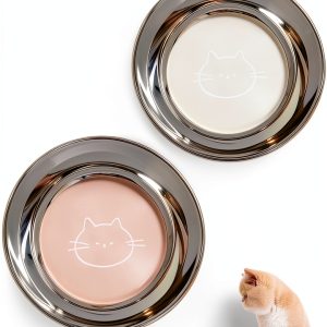 Stainless Steel Cat Bowls 6.4 Inch Whisker Friendly Set 2 Pack-0