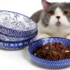 Ceramic Cat Food Bowl Set of 4 Selamica Blue 5.6 Inch Bowls-0
