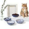 Ceramic Cat Food Bowl Set of 4 Selamica Blue 5.6 Inch Bowls-2