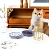 Ceramic Cat Food Bowl Set of 4 Selamica Blue 5.6 Inch Bowls-4