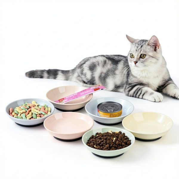 Ceramic Cat Food Bowl Set 5.75 Inch Colorful 6‑Pack by AHX-5