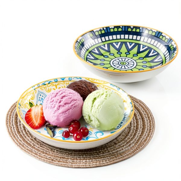 Ceramic Cat Bowls Set of 6 - Colorful Cute Shallow Cat Dishes - 5.75-Inch, Whisker Friendly and Wide - Microwave & Dishwasher Safe - 8.5 oz (250 ml)-6