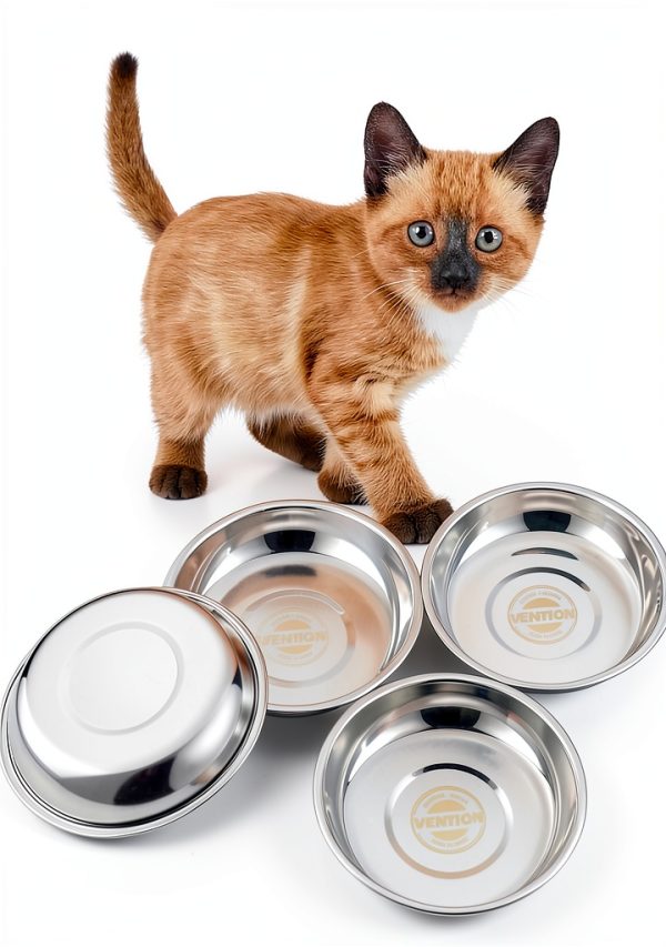 VENTION Shallow Cat Food Bowls, Stainless Steel Set of 4 for Indoor-0