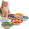 Ceramic Cat Bowls Set of 6 - Colorful Cute Shallow Cat Dishes - 5.75-Inch, Whisker Friendly and Wide - Microwave & Dishwasher Safe - 8.5 oz (250 ml)-0